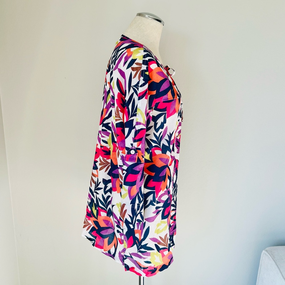 Multicolored Floral Print Open Front Tunic Swim C… - image 3